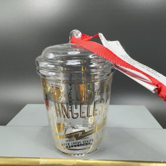Starbucks Been There Series Glass Holiday Ornament Los Angeles Clear Gold Letter - Picture 1 of 12